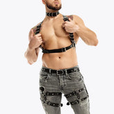 MENAFUL™ harness Men's PU Leather Choker+Buckle strap+Harness Set